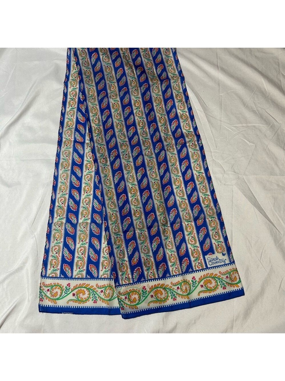 Vintage Sarah Coventry Scarf Blue Orange White Paisley - Picture 2 of 7